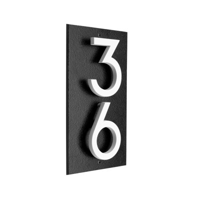 Floating Stand-Off 2-Number Vertical Sign, Black /W/ White Modern Font Numbers