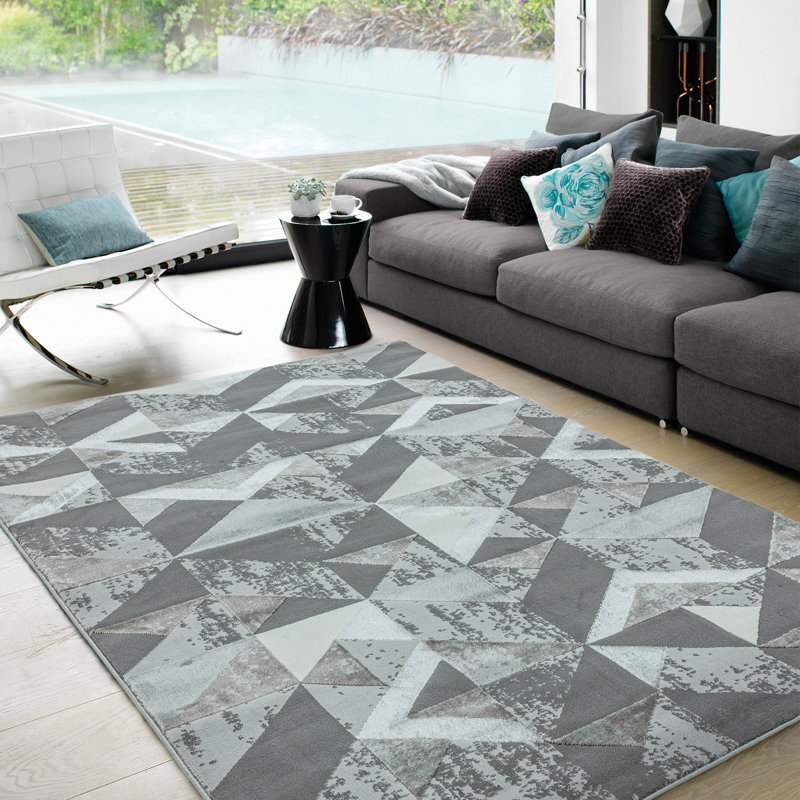 Agirta Flag Geo Grey Silver Area Rug, Rectangle 120 x 170cm
