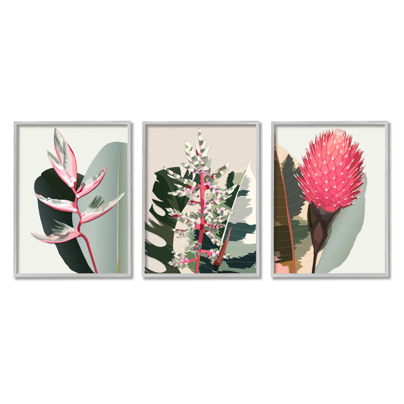 Modern Tropical Plants 3-Piece Canvas Wall Art Set