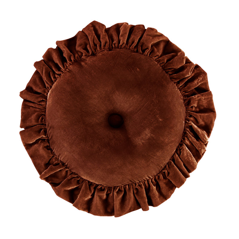 Copper Brown Velvet Ruffled Round Throw Pillow