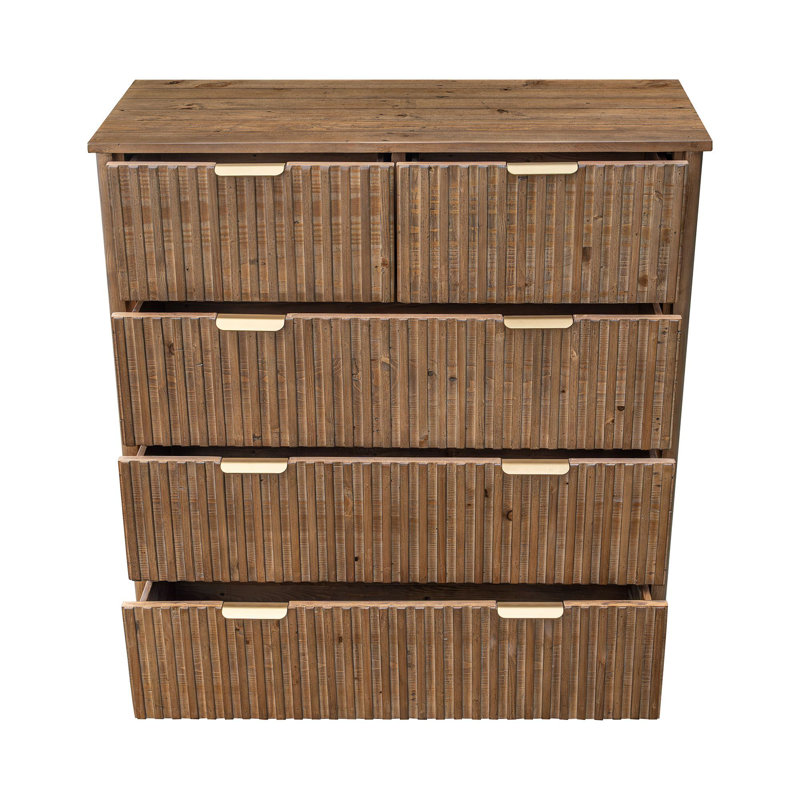 Commode en pin récupéré 5 tiroirs Aerica, brun