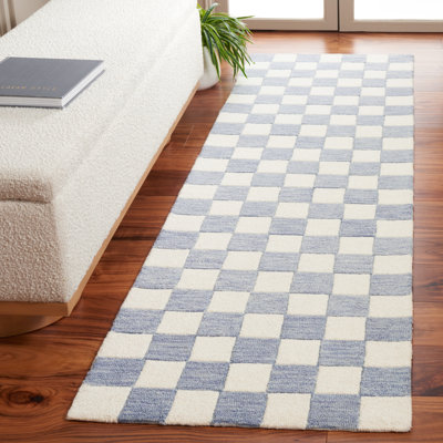 Tapis bleu clair / ivoire touffeté à la main en laine / coton MSR4760 Chelsea Stewart