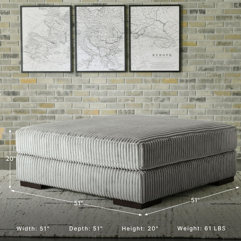 Lindyn 52" Wide Square Cocktail Ottoman, Fog Polyester