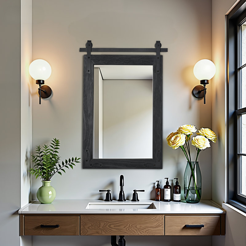 Miroir de salle de bain rectangulaire en bois avec supports en fer 18 po x 26 po, 26 po x 18 po