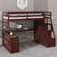 Lit mezzanine simple avec 7 tiroirs, 2 tablettes et un bureau