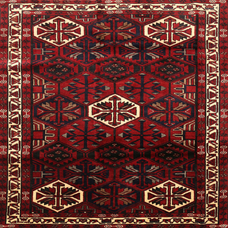 Tapis brun et beige de style Sud-Ouest, Rond 4 pi