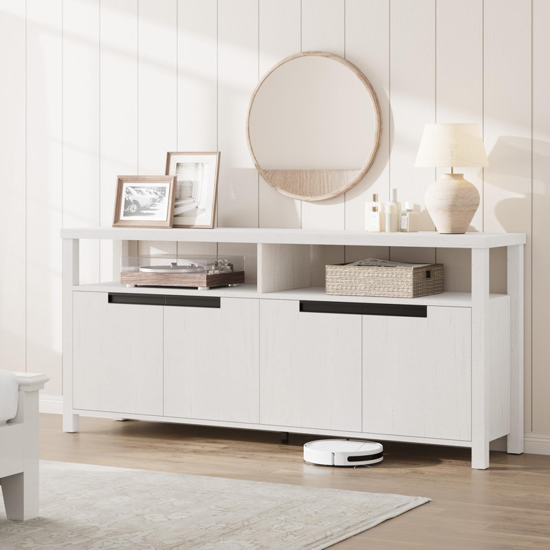 Meuble télé, avec rangement et tablette ouverte, Blanc antique