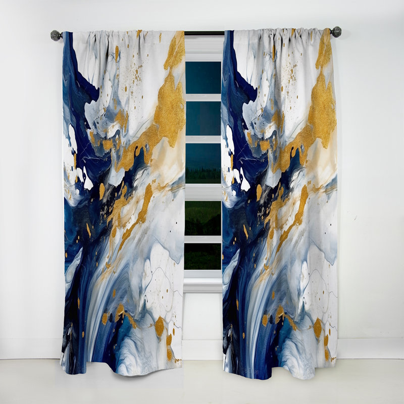Bleu foncé et or à motif XXVI - Rideau à fractales - Velours obscurcissant - 1 panneau, L 52 po x L 84 po