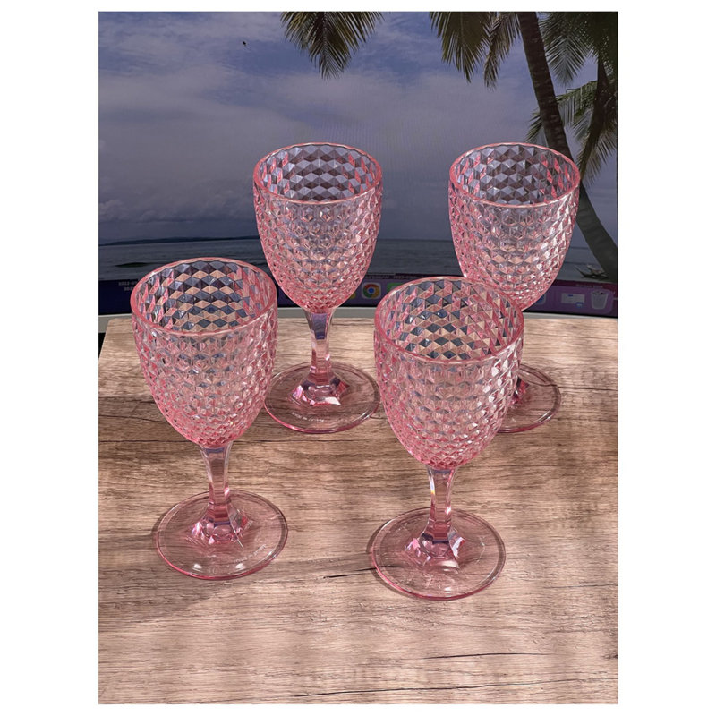 Diamond Cut Plastic Wine Glasses, Pink