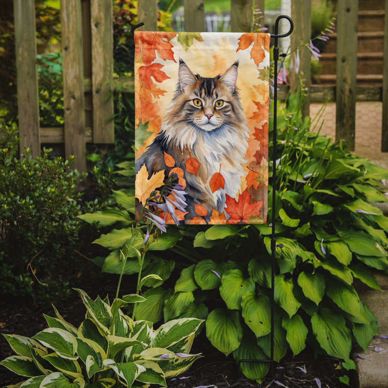 Chat en feuilles d'automne drapeau de jardin, Norvégien