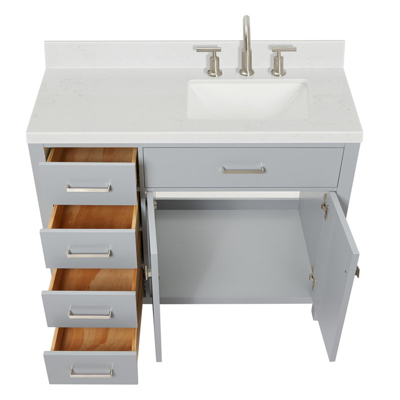 8_ARIEL Bristol 42 Single Sink Bathroom Vanity with Carrara White Quartz, Oval, Gray, 42"