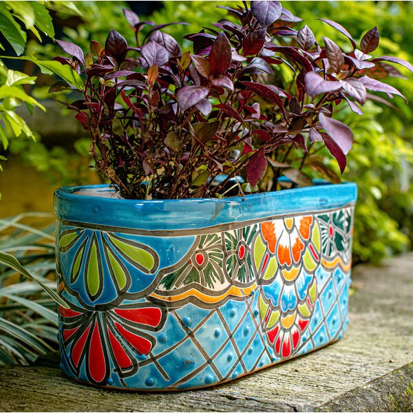 Tierra Firme Turquoise Talavera Ceramic Ledge Planter & Reviews ...