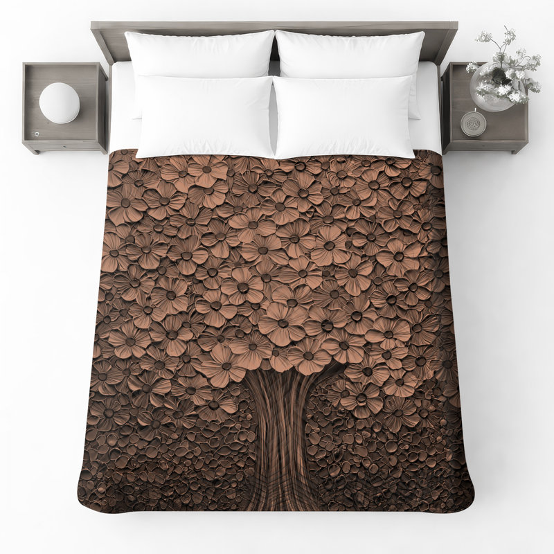 Couvre-lit matelassé bronze à motif floral, Grand lit