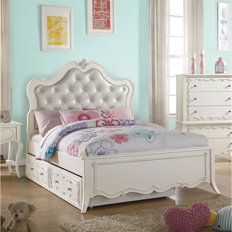 Saffold Platform Standard Bed with Trundle in Pearl White(Full Bed), Full