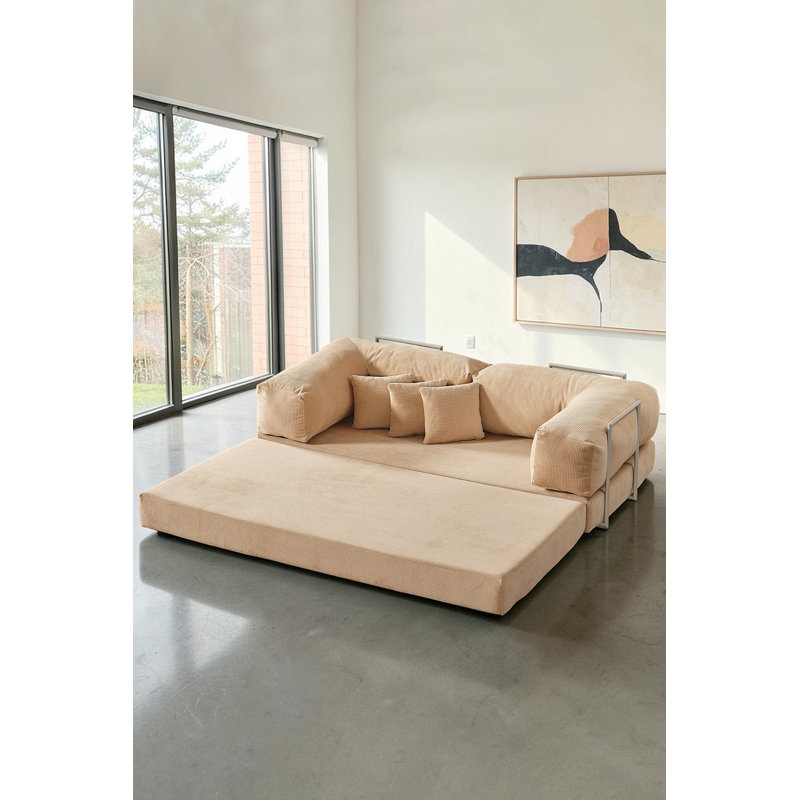 Canapé modulaire en L beige avec assise basse, Beige