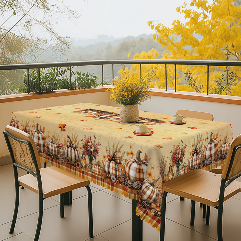 1pc Autumn Thanksgiving Polyester Tablecloth, Pumpkin, And Sunflower Grid Design, Rectangular And Round Autumn Harvest Tablecloth, Thanksgiving Gift, Suitable For Autumn, Indoor/Outdoor, Camping And Picnic Decoration
