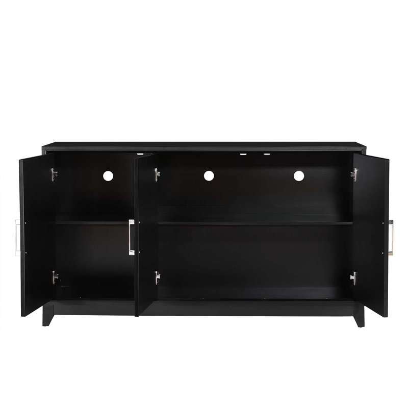 Meuble télé pour téléviseur de 65 po ou moins, meuble multimédia avec 2 espaces de rangement spacieux et pieds en bois massif pour le salon