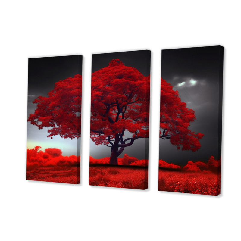 Paysage, arbres, ensemble de reproductions d'art mural - arbre rouge majestueux, photographie de nature