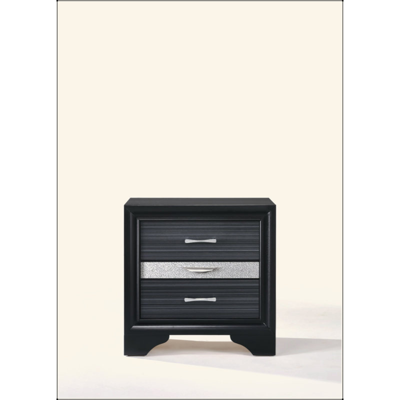 3 Drawers Nightstand Finished With Glittery Decorative Trim