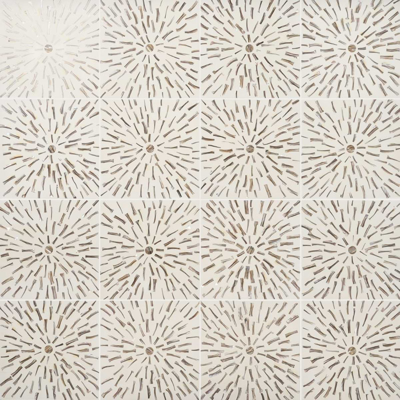 Estee 12x12 Polished Pearl Inlay and Cement Tile, Golden White