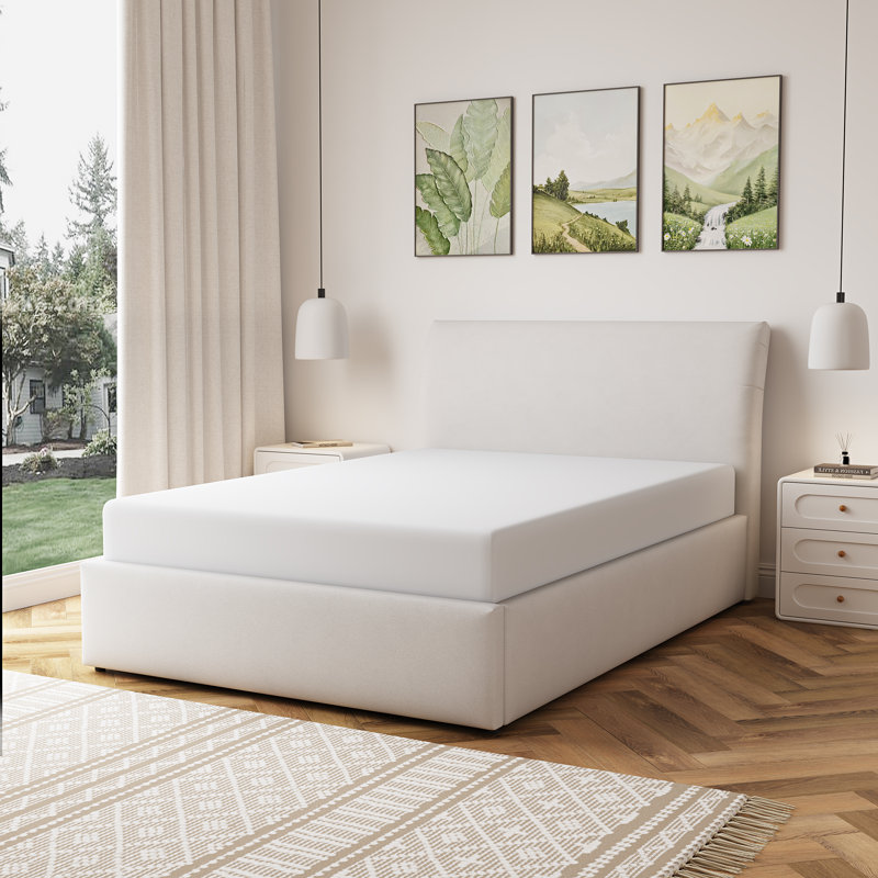 Upholstered Ottoman Storage Bed, Double (4'6), Beige