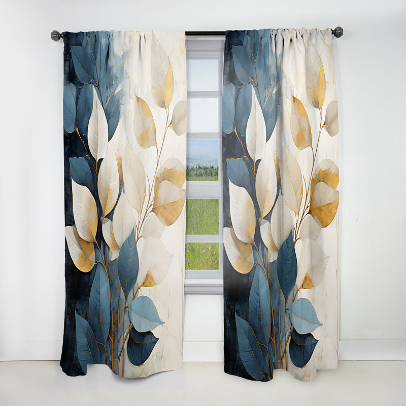 Florentine Beige and Gold Flourishing Flora Wonders Iv - Traditional Curtain - Velvet Room Darkening - 1 Panel, 52" W x 90" L