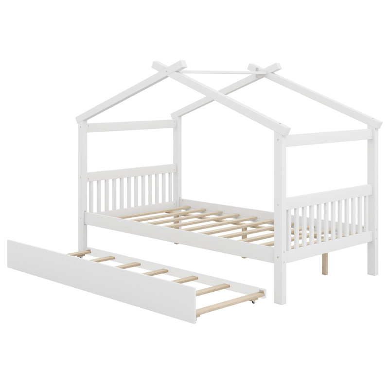Lit en bois avec couchette, Blanc