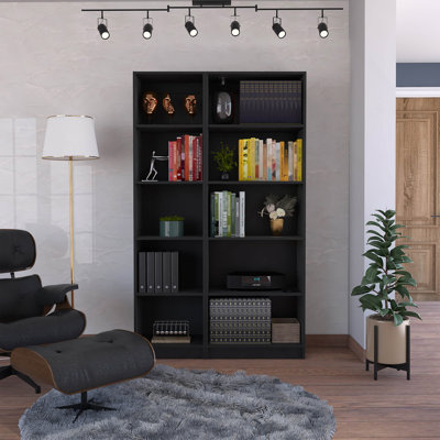 2 Piece Home Bookcase Set, 42" Wide With 10 Shelves, Living Room Set Black