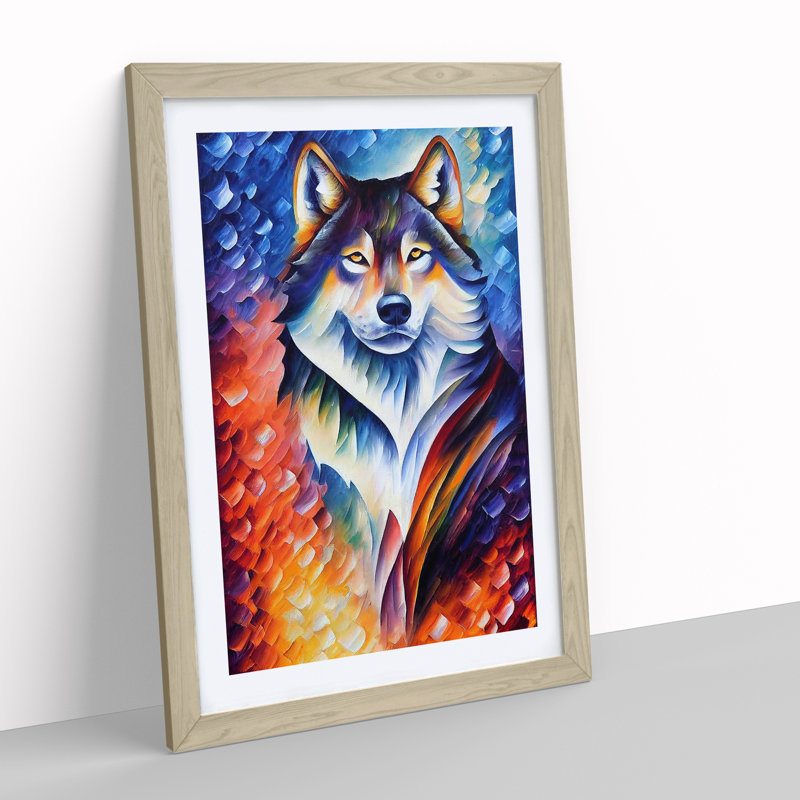 Wolf Portrait No.5 - Single Picture Frame Print, 64cm H x 46cm W x 2cm D, Oak Framed
