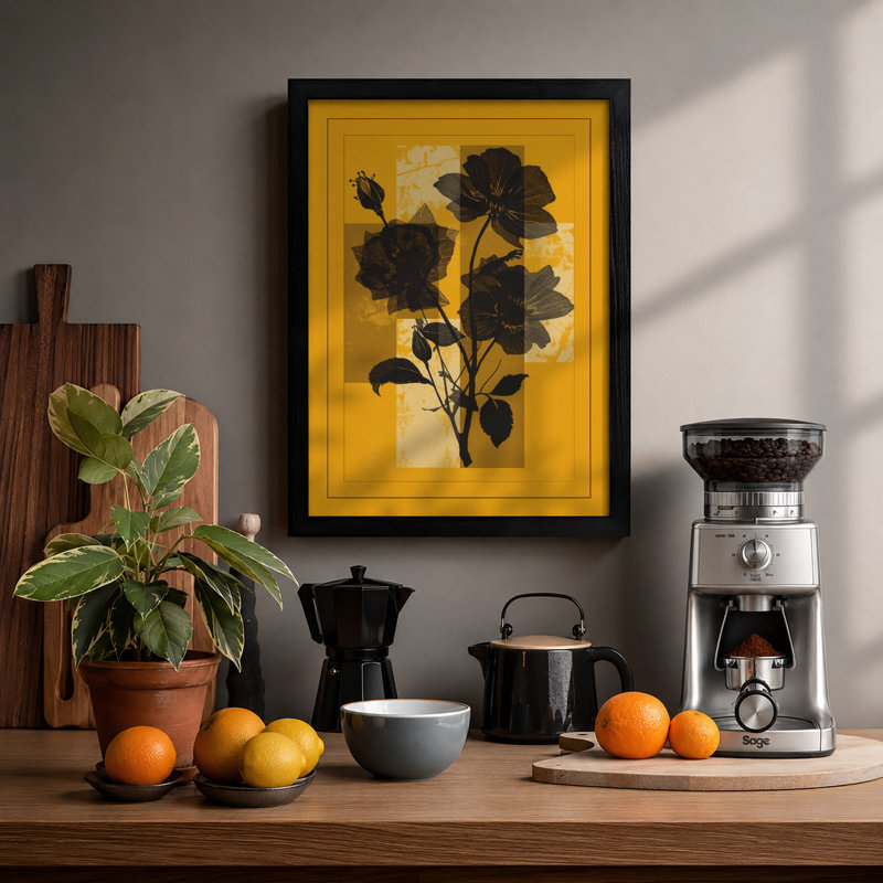 Silhouette Geraniums Botanical - Framed Print, A4 - 29.7 x 21.0 cm, Black