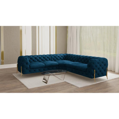 L-shape Corner Chesterfield Sofa  with Gold Metal Legs