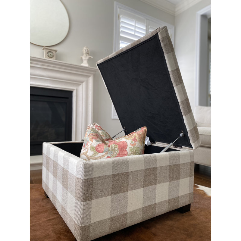 SEAT4U Damber Livingroom Upholstered Storage Coffee Table Cocktail Ottoman, Beige/White Linen Blend