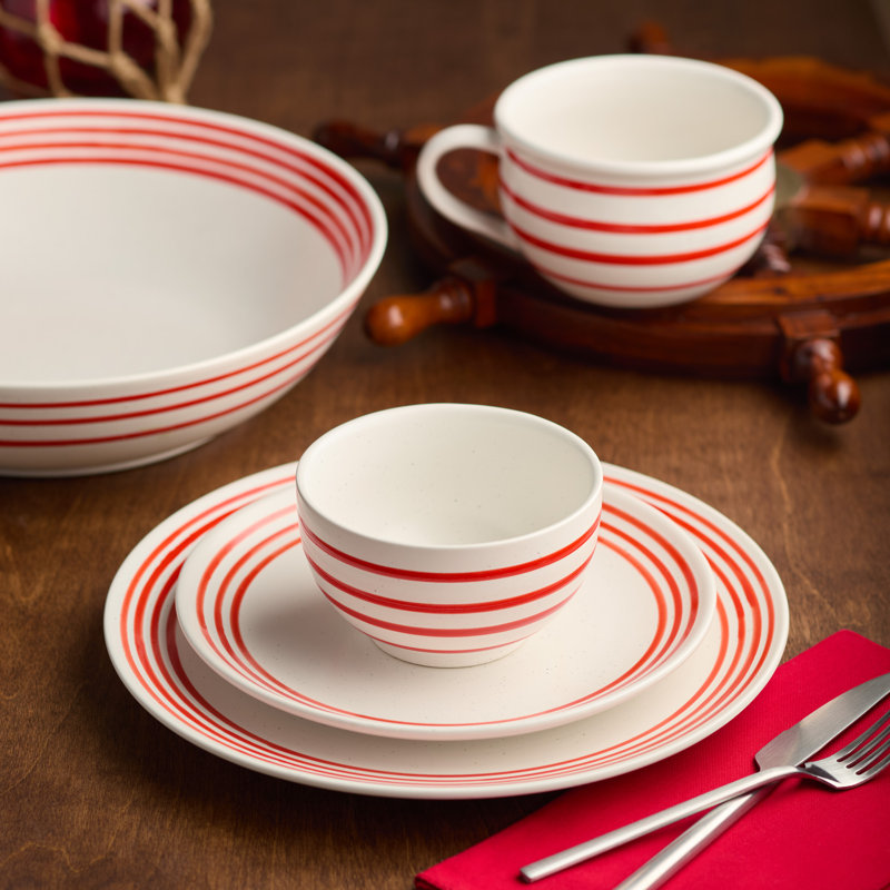 Assiettes à salade en grès rouge Dockside - Ensemble de vaisselle de 4 pouces, 9 pouces, d'inspiration côtière, résistante aux éclats pour un repas de tous les jours. Idéal pour les hors-d'œuvre, les salades ou les desserts.