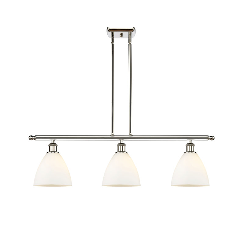 Luminaire suspendu linéaire à 3 lumières pour îlot de cuisine Amnah, Blanc mat, H 43,75 po x l 36 po x P 7,5 po, Nickel poli