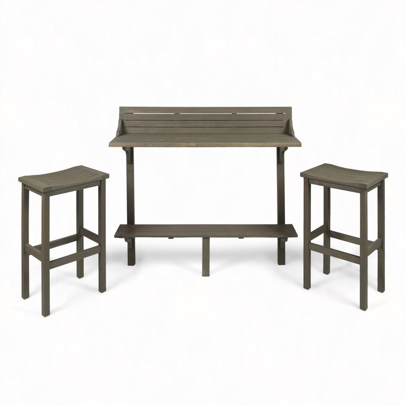 3-Piece Balcony Bar Set With Bottom Shelf Table And 2 Stools
