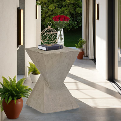 Sculptural Side Table with Hourglass Shape, Weather-Resistant MGO, Indoor/Outdoor Use
