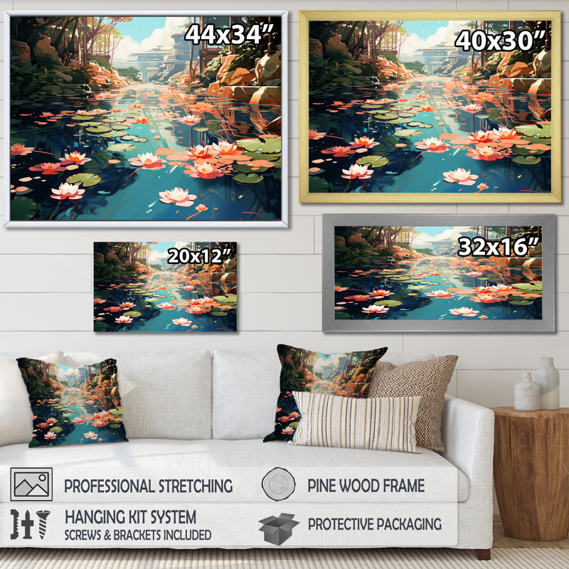«Monets Garden Revisité Landscape II - Classics», art mural, Toile tendue, H 34 po x l 44 po x P 1,5 po