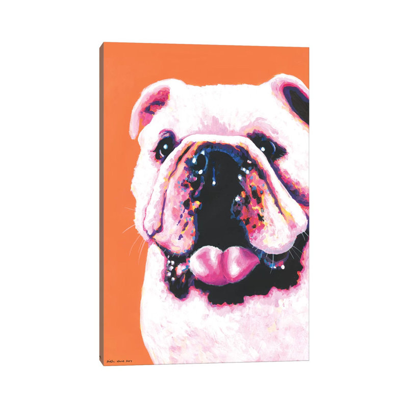 Bulldog On Orange by Kirstin Wood - Wrapped Canvas Gallery-Wrapped Canvas Giclée, 101.6cm H x 101.6cm W