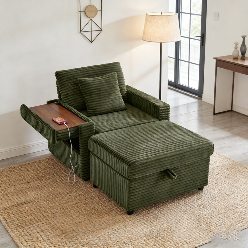 Fauteuil d'appoint confortable en velours côtelé, Vert