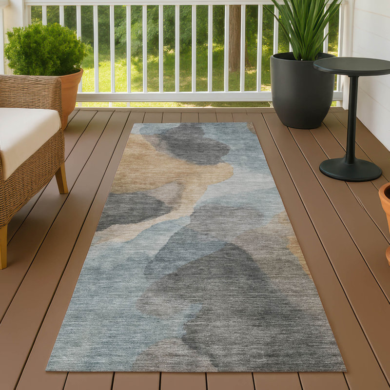 Tapis abstrait intérieur / extérieur lavable à la machine Chantille ACN2969, Sarcelle, Tapis de couloir 2 pi 3 po x 7 pi 6 po
