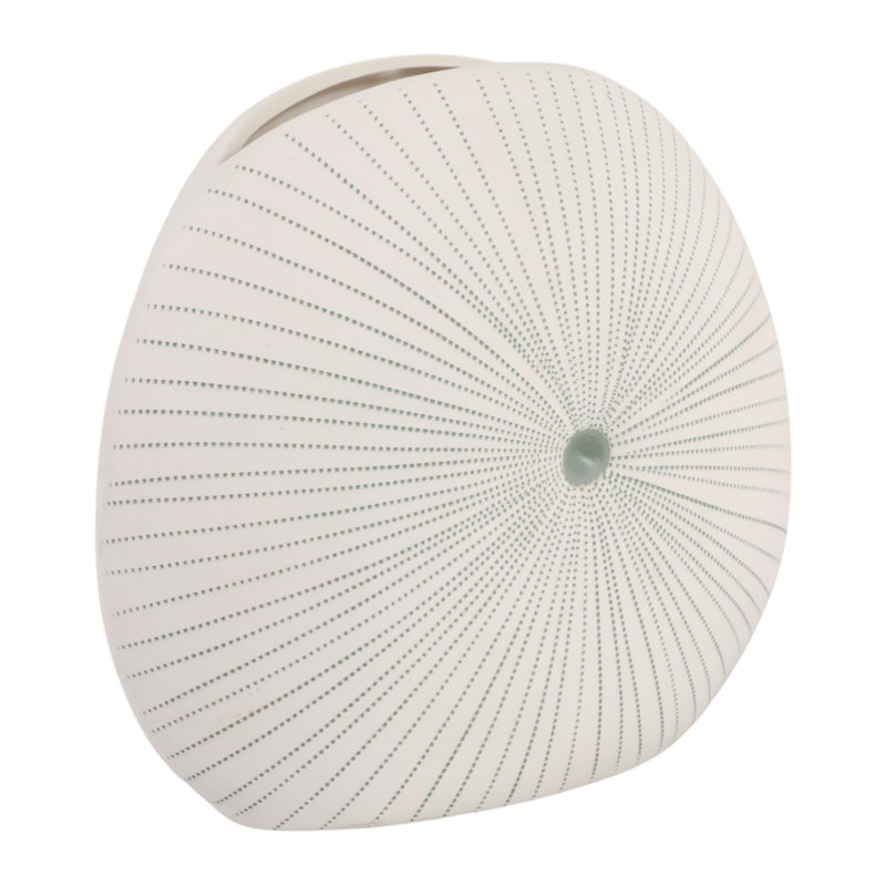 Handmade Stoneware Table Vase, 9" H x 10" W x 4" D, White/Green