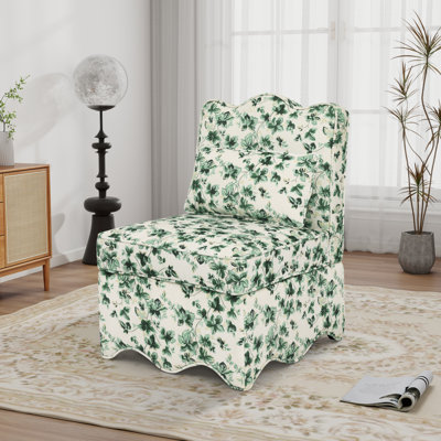 Armless Accent Chair With Floral Pattern Slipper Side Chair Upholstered Single Sofa Lounge Chair With Pillow