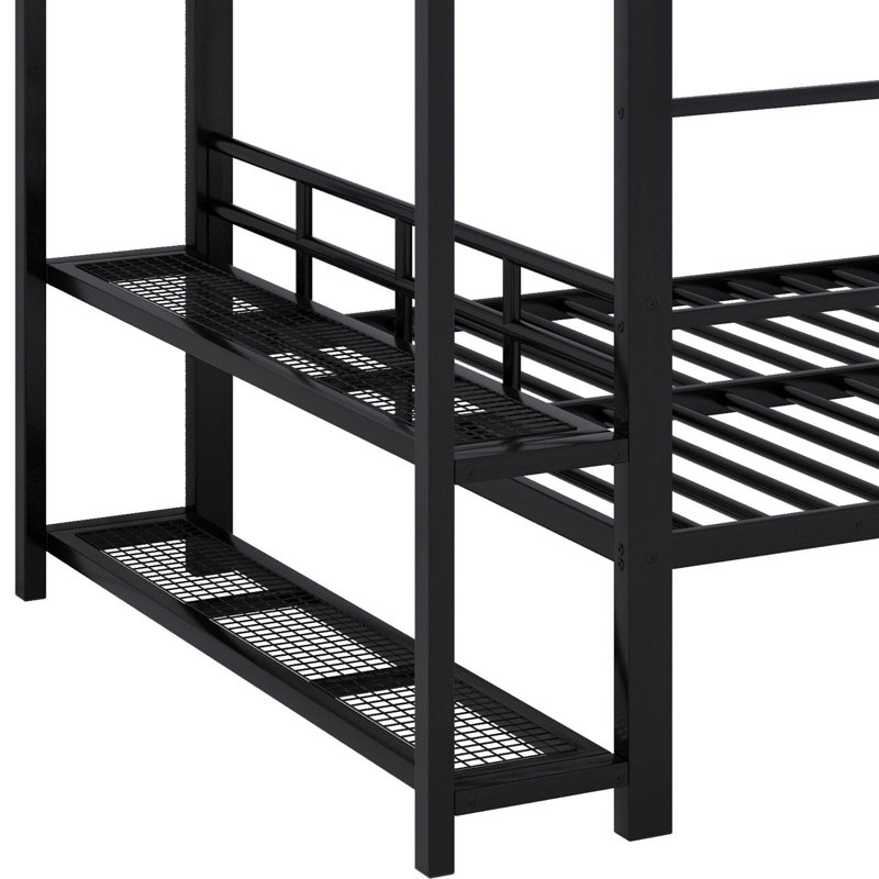 Ivy Bronx Metal Bunk Bed With Storage Mesh Shelves And Clothes Hooks ...