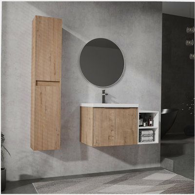 Meuble-lavabo mural avec lavabo et armoire latérale, porte à fermeture en douceur, armoire combinée