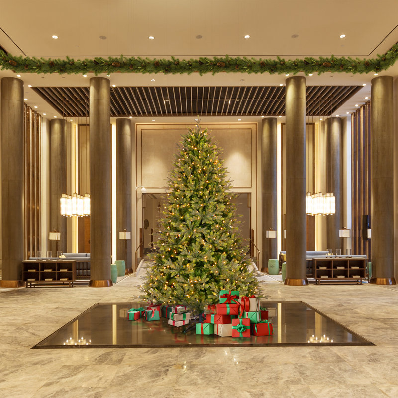 8-Foot Green Fir Artificial Christmas Tree with Warm White LED Lights