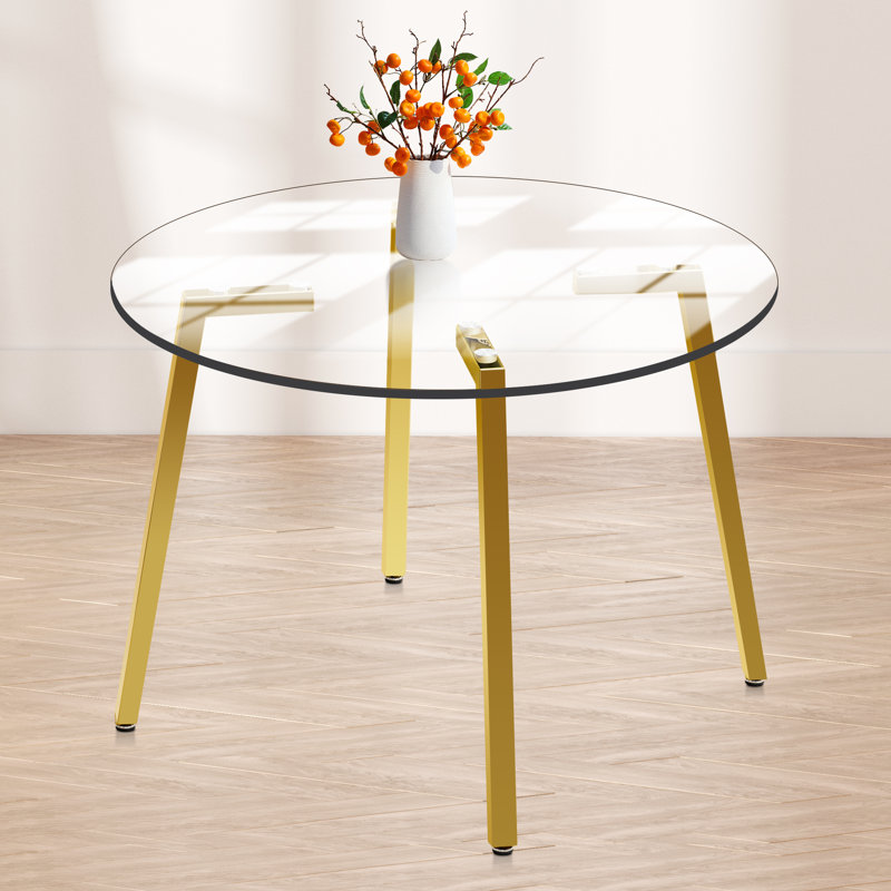 Allisandra Round Unfinished Glass Top Metal Base Dining Table, Gold