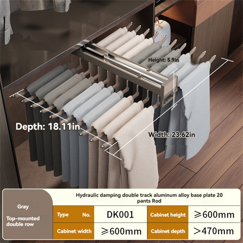 Support à double rangée de pantalons rétractables Dualglide, Gris