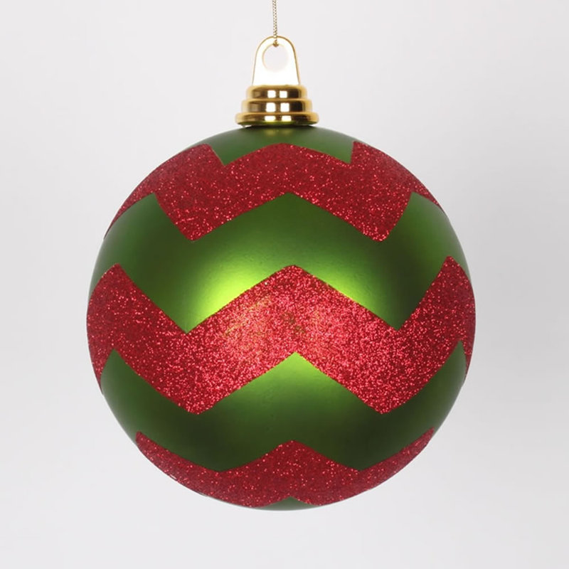 Ornement boule à chevrons, H 6 po x l 6 po x P 6 po, Vert lime / Rouge
