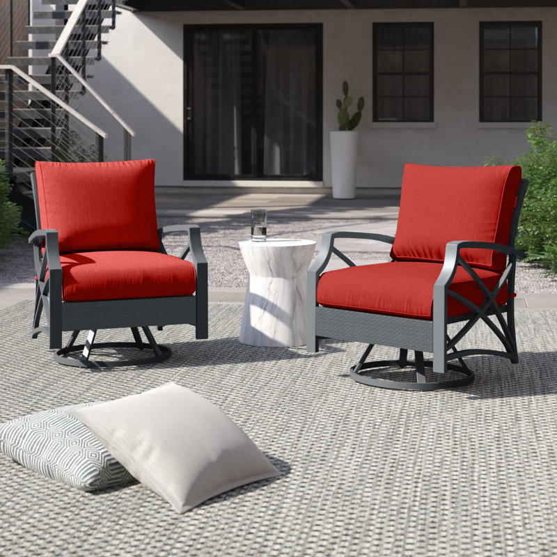 Fleener Swivel Patio Outdoor Furniture Armchair with Cushions, Red, Gray