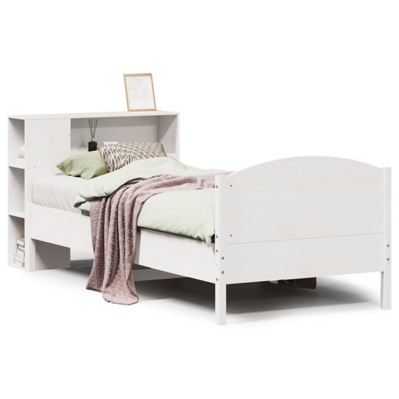 Bookcase Bed Without Mattress Solid Wood Pine, White, 96 x 219.5 cm